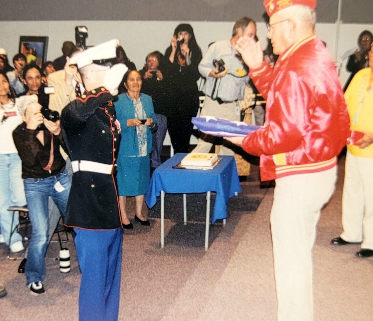 Me presenting the American Flag to the Navajo Code Talkers in 2001