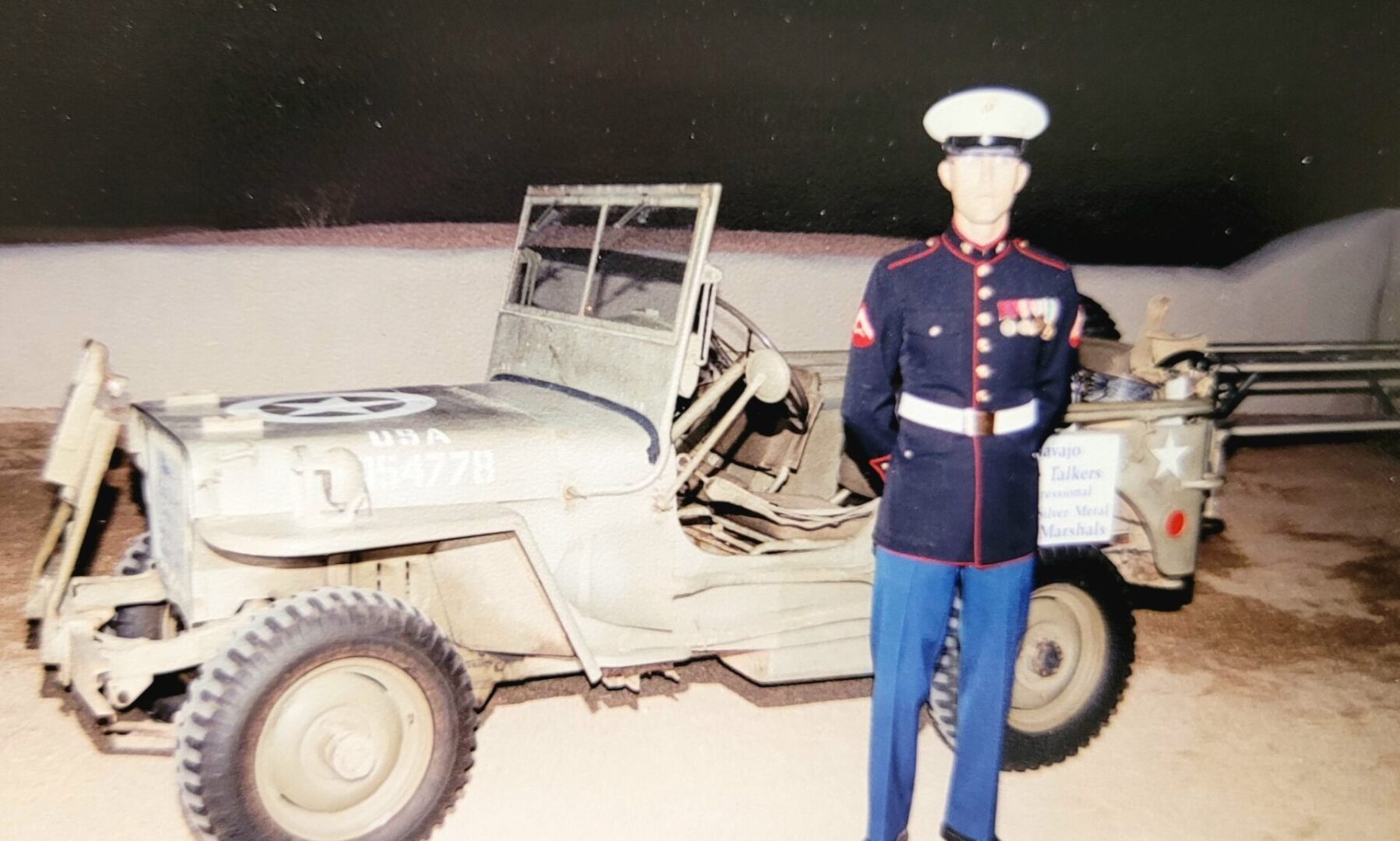 Me with a WWII era jeep after the Code Talker ceremony